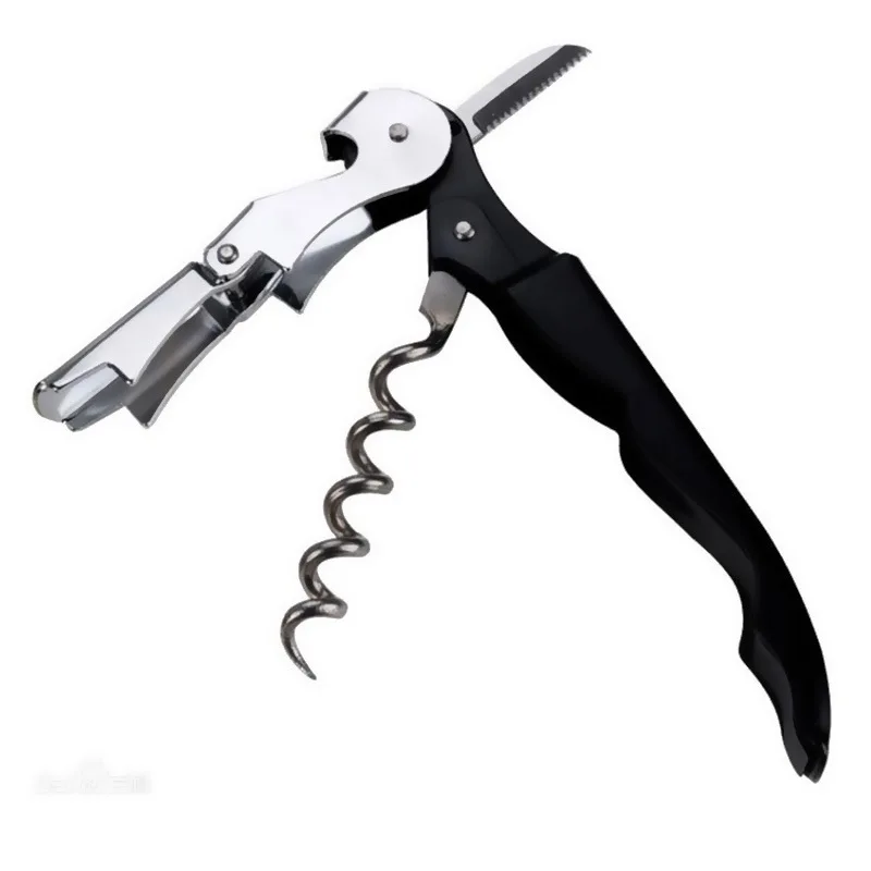 Ergonomic Design 3 In 1 Wine Bottle Cork Screw Opener Black Color Double Hinge Stainless Steel Red Wine Waiters Corkscrew
