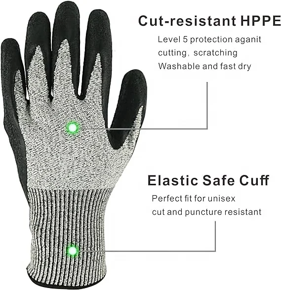 Anti Cut Proof Level 5 Hppe Coated Sandy Nitrile Anti Slip Safety Working Cut Resistant Gloves
