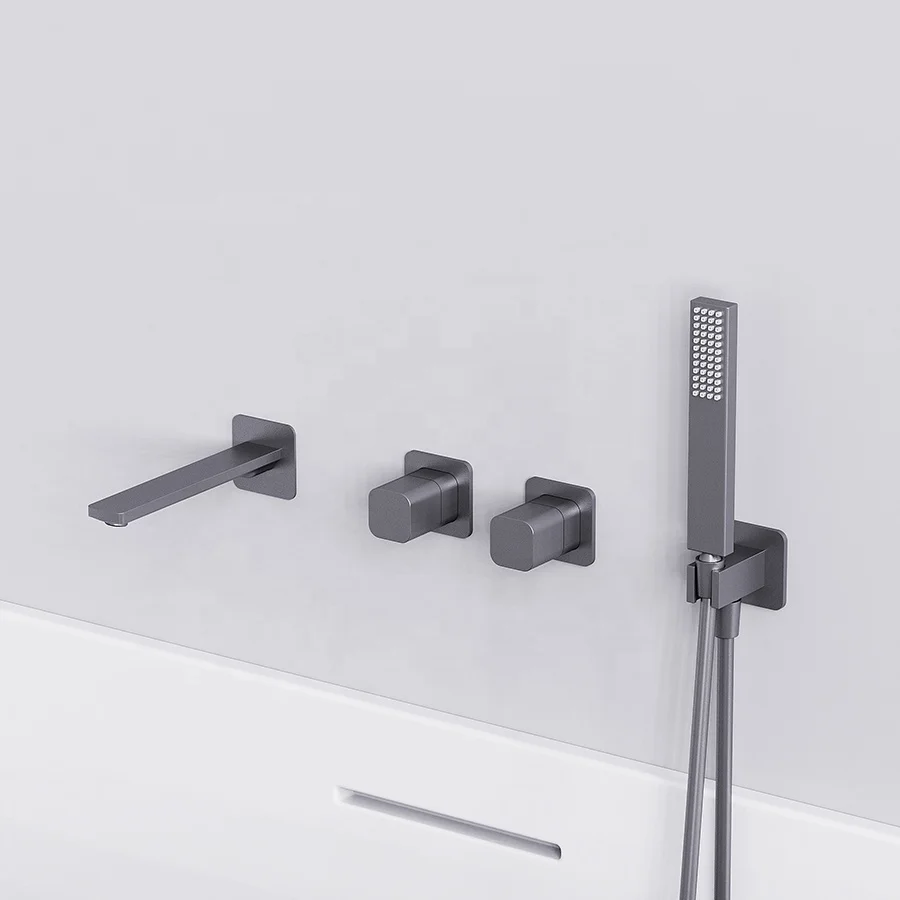 2 functions with handheld shower wall mounted brushed gun metal square design bathroom shower faucet