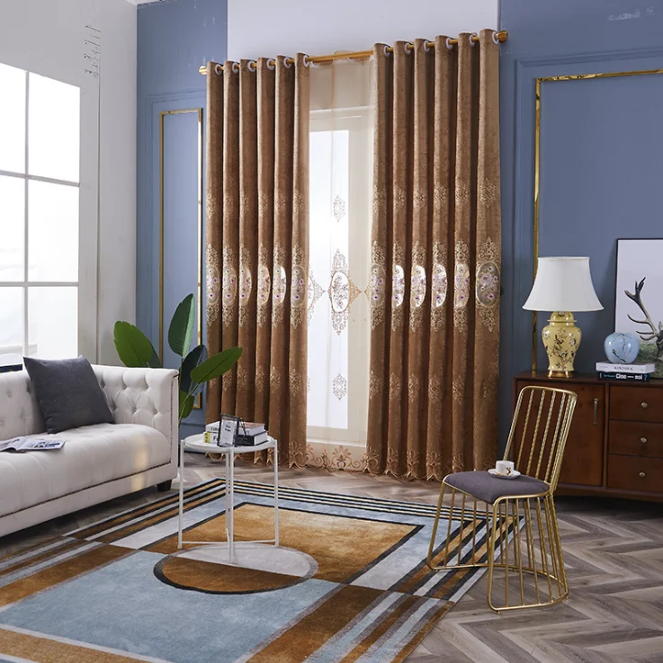 hot sale luxury european style window curtain  ready made finished curtains for living rooms