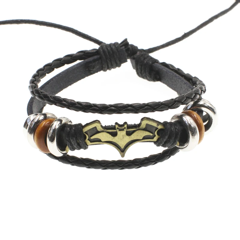 Leather Alloy Vintage Punk Rock Strap Wristband  Bat  Multilayer Knitting bracelet AYB020