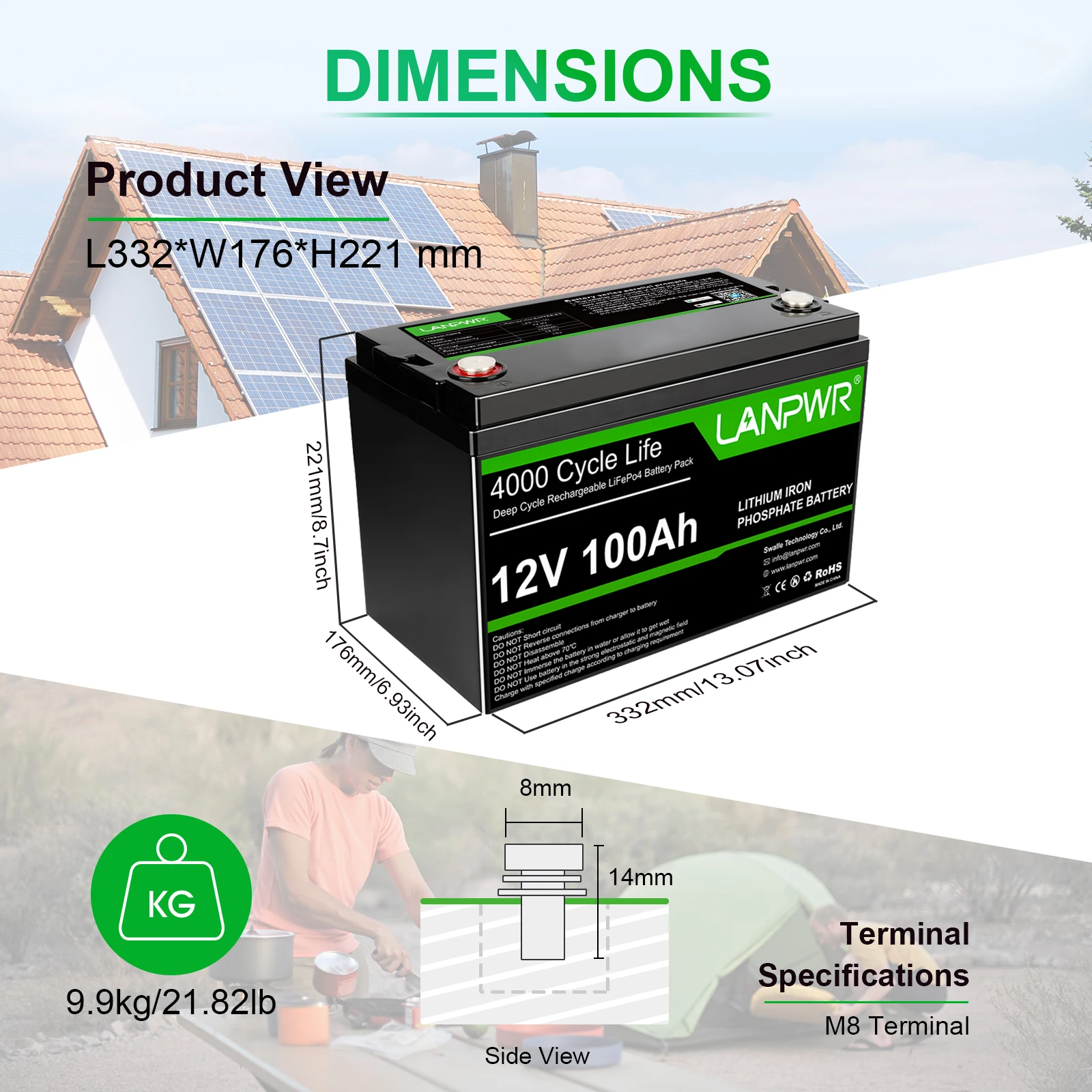 EU Stock Bluetooth5.0 12V 100Ah LANPWR LiFePO4  Battero Deep Cycle Lithium Iron Phosphate batteries100Ah 24V 12V EV Battery