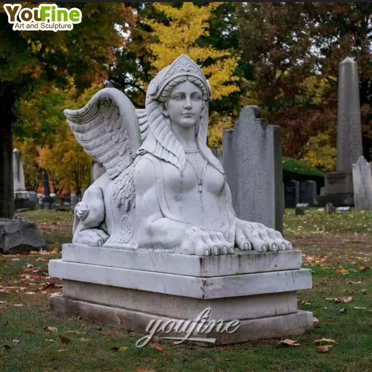 Customized Size Outdoor Life Size Antique Hand Carved Marble Sphinx Statues
