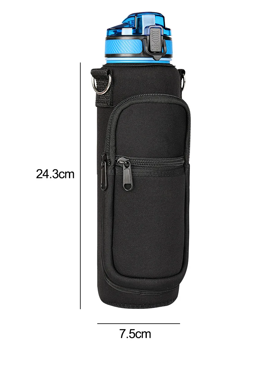 Manufacturer Adjustable Strap Neoprene Water Bottle Carrier Sleeve Pouch Cup Holder Sling Bag With Zipper Phone Pocket