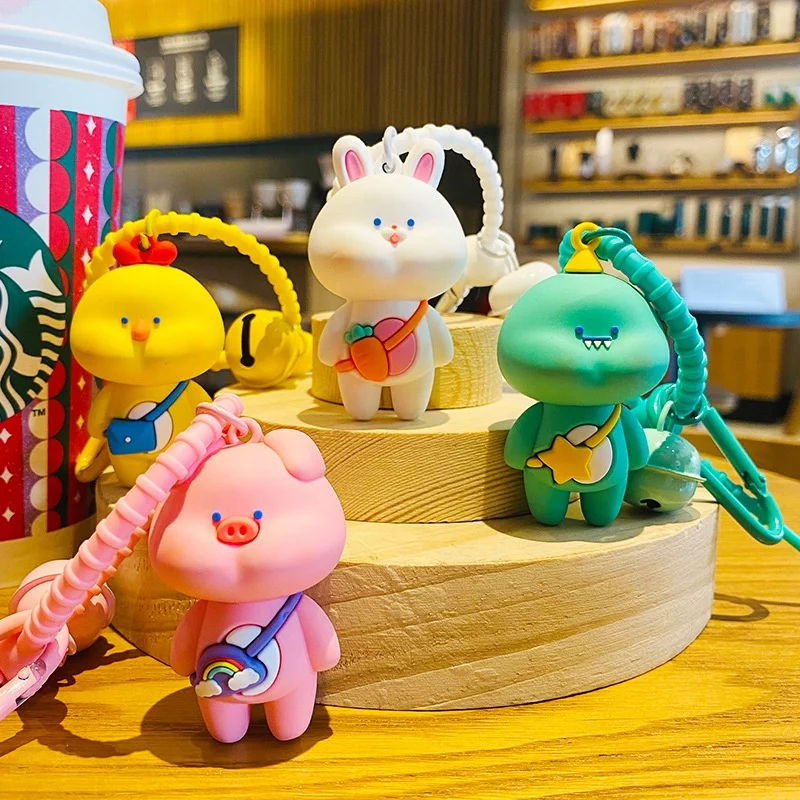 Lovely animal keychains pvc rabbit dinosaur key chain bag charms purse pendant car key cartoon keyfob twistable