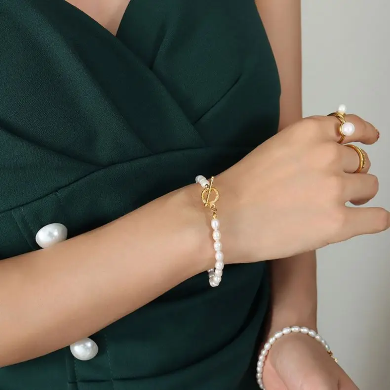 FANJIN 18K Gold Stainless Steel OT Buckle Fresh Water Jewelry Women Dainty Natural Freshwater Pearl Necklace for Women