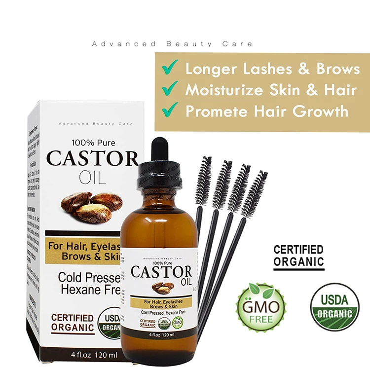 Private Label 100% Pure Cold Pressed Castor Oil Stimulate Growth for Eyelashes, Eyebrows, Hair
