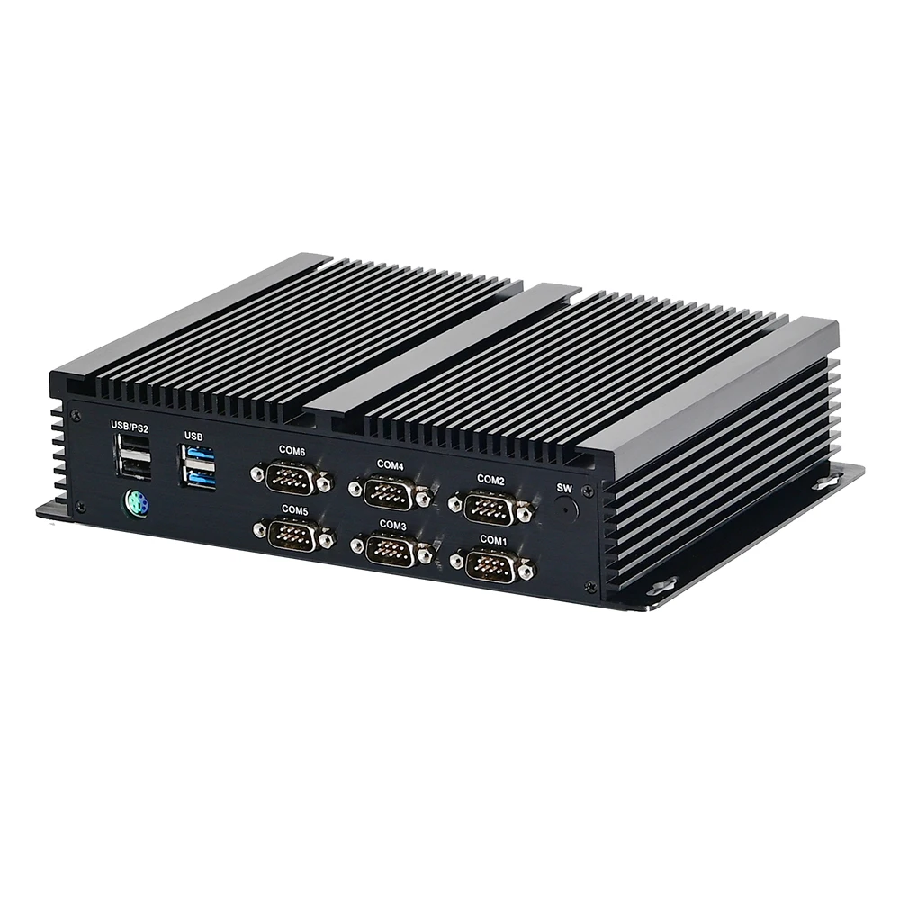 Промышленный ПК без вентилятора, 6 * RS232 RS485 2 * Gigabit Ethernet DDR4 M.2 SSD PS/2 HD 4G SIM мини ПК промышленного класса