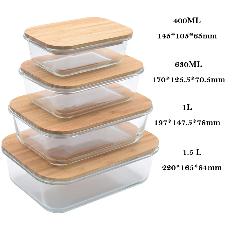 Heat Resistant Borosilicate Glass Meal Prep Lunch Box Glass Food Container with Bamboo Lid for Food Storage