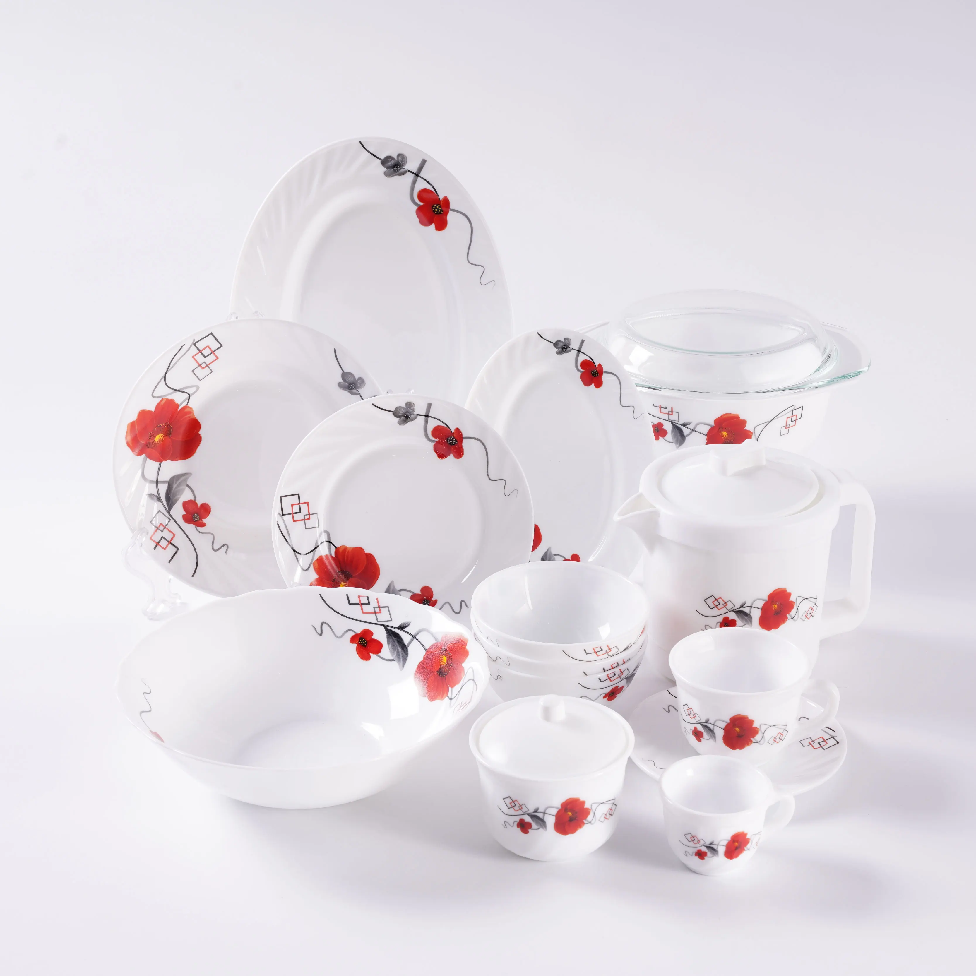 New Design Cutlery Opal Glassware Dinner Plate Combo Set White Opal Glassware White Dinner Set