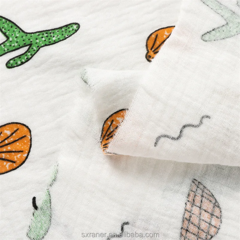 Organic soft Natural printed breathable custom muslin fabric for clothing, baby products, and home textiles