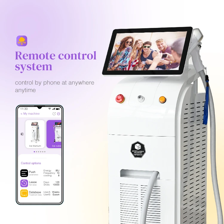 Medical CE Approved Tri-wavelength Ice Titanium remote control diode laser hair removal machine 4K Screen 1200W for spa