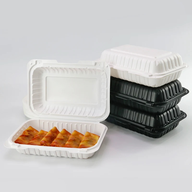 9x6 to go plastic food container for restaurant food packing mineral filled pp hinged lid container microwave boxes black&whit