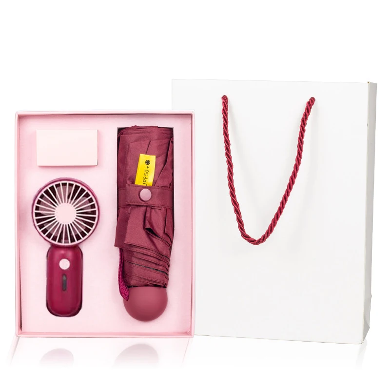 Umbrella And Fan Gift Set USB Mini Fan Portable Handheld Fan Umbrella Set Promotional Business Gifts