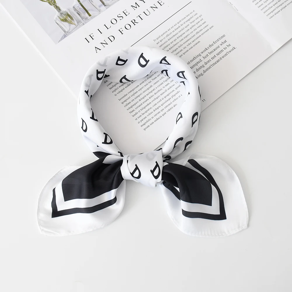 Silk Square Scarf Women Poly Silk Shawl Wrap Hijab Female Hair Band Wrist Luxury Head kerchief 53*53cm