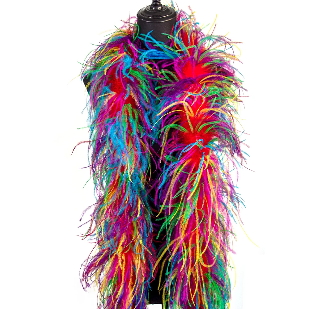 6 Layer Two Tone Ostrich Feather, Craft Sewing Trimmed Hair Bow Wedding Halloween Costume (Rainbow Mix)