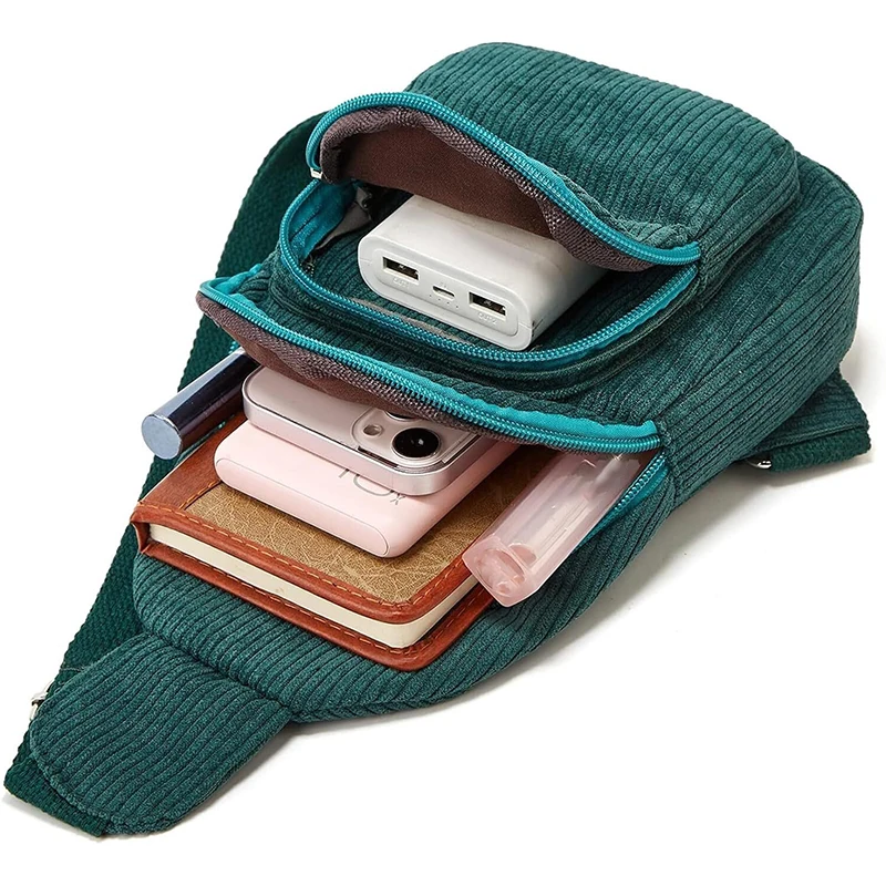 Popular Cute Mini Simple style Streak pattern Women Polyester 2 zipper corduroy crossbody bag