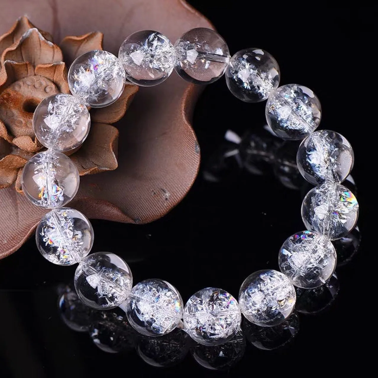 Natural Stone Beads Himalayan white crystal bracelet exploding crystal white crystal transparent for women