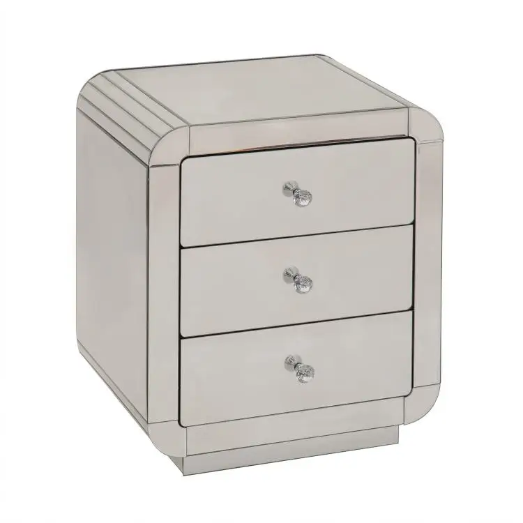 round corner mirrored bedside table with 3 drawer