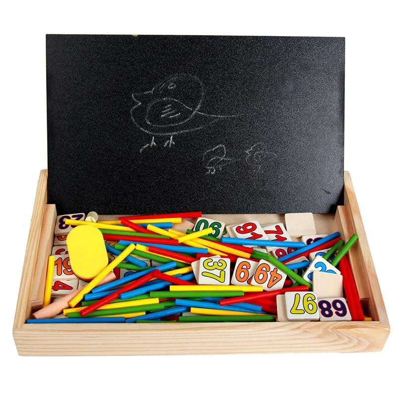 Maths Teaching Box Set Children Wooden Number Counting Math Toy Mathematics Sticker Calculate Educational Game