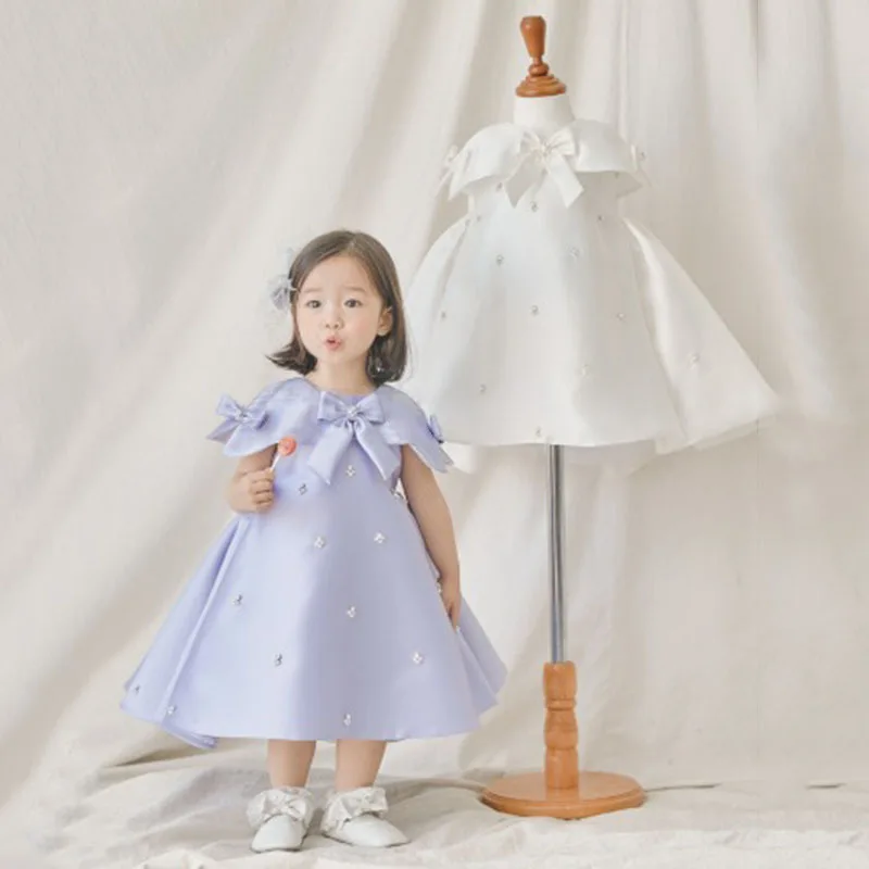 wholesale big bow kids clothes 3 colors vestidos para nias beading A line middle east girls elegant party dresses