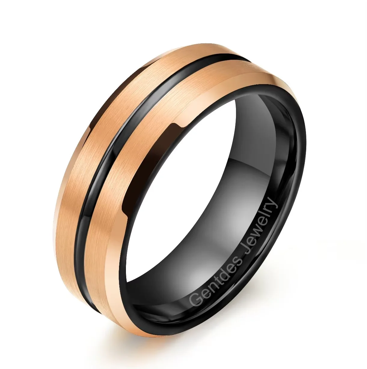 Gentdes Jewelry 8mm Flat Black Gold Rose Gold Plated Anti Rust Matte Brushed Tungsten Carbide Rings for Men Wedding Engagement