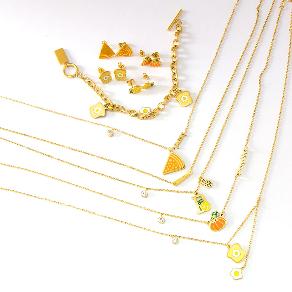 Duoying OEM Collana Wholesale Gold Double Stainless Steel Charm Zircon Letter Pendant Food Necklace