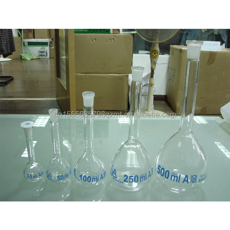 Flat Bottom Borosilicate Pressure 500 Ml Volumetric Glass Flask Long Neck With Base