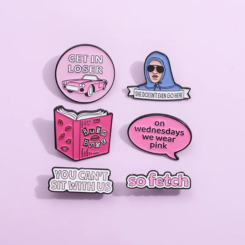 Creative Pink Car English Letters Funny Girl Custom Design Metal Enamel Pins Bulk Manufacturer Soft Enamel Lapel pin