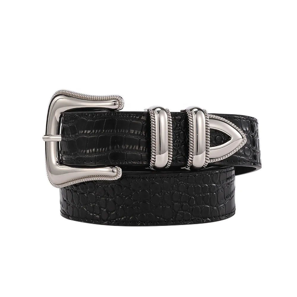 Custom Design Luxury Western Lady Cowboy Full Grain Zinc Alloy Pin Buckle Genuine Leather Strap Designer Women Belt