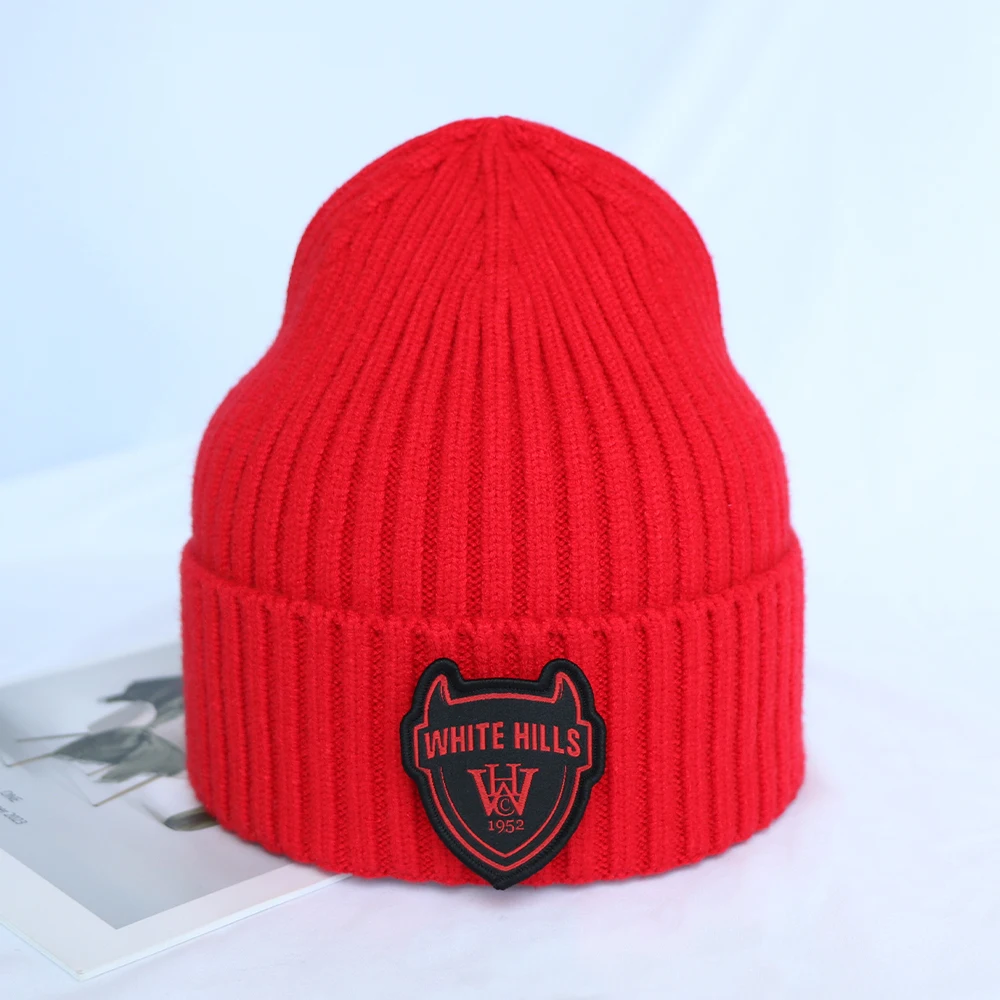 Qianzun thick men ribbed patch cuff custom beanie wool beanie hat