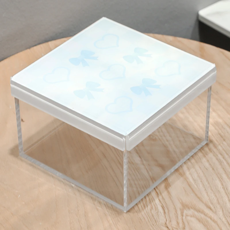 Square Clear With Printing  Decorative Acrylic Box  Acrylic Storage Box With Lid Clear Gift Box  For Office And Home