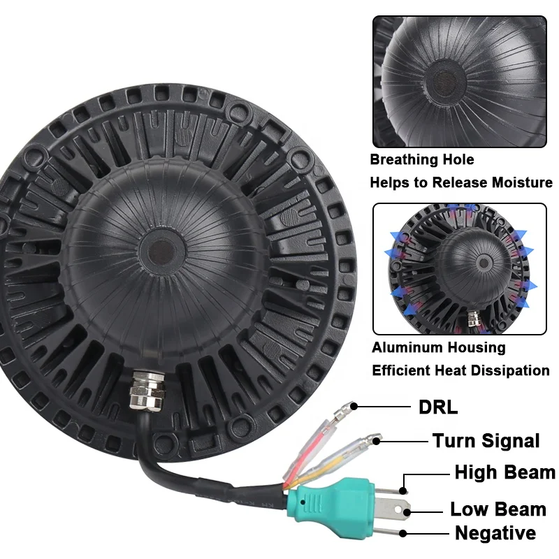 
OVOVS 7 inch 60w led Headlight 12v 24v with Halo DRL Turn Signal 7