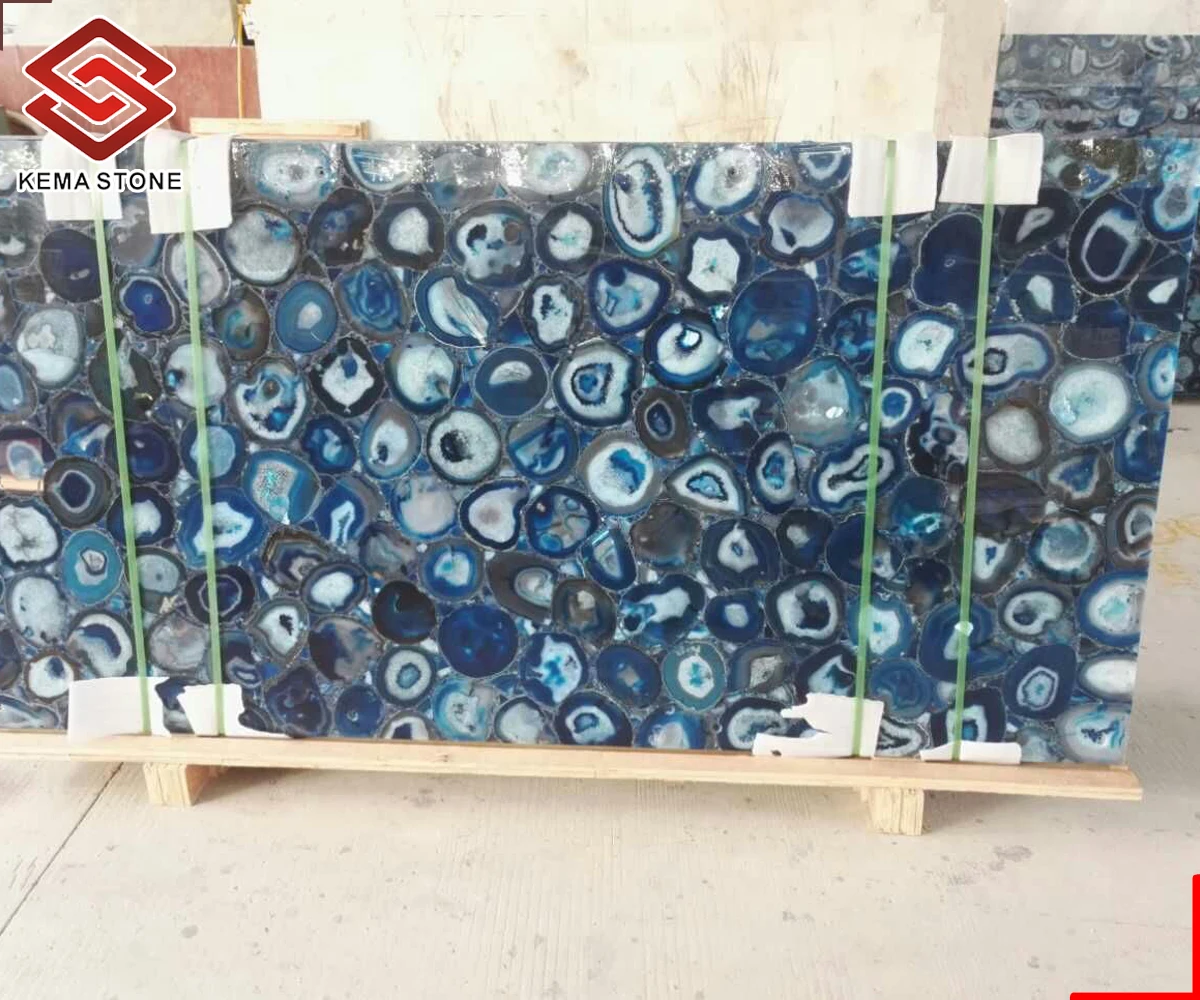 Natural Semi-Precious Gemstone Stone  Blue Agate Slab