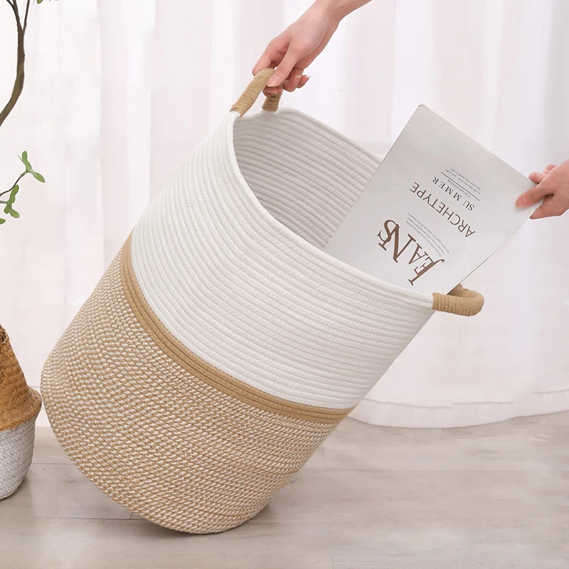 2023 Hot Sale Custom Eco Friendly Thicken Soft Foldable Basket Cotton Laundry Basket Woven For Bathroom