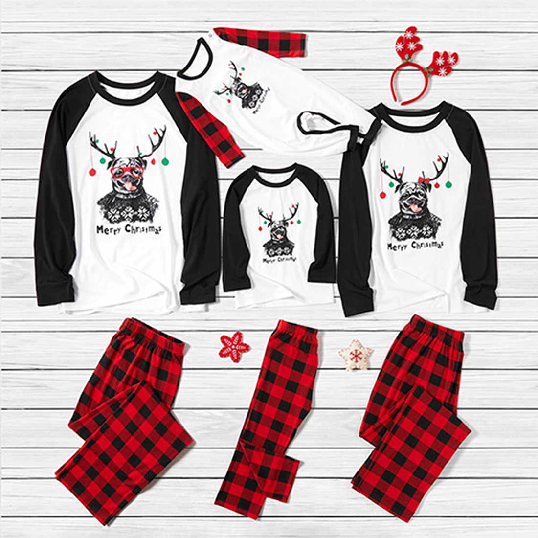 
Family Christmas Printed Parent-Child Longsleeve Elastic Pants Homewear Pajamas Sets 