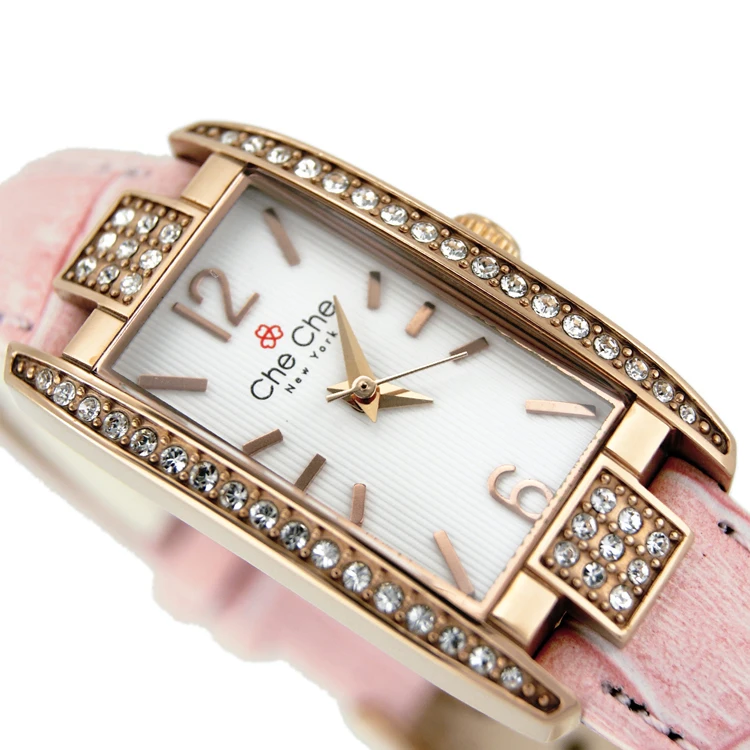 Women Square Diamond Wrist Watches For Ladies Dress Crystal Quartz Genuine Leather Strap Bracelet Watch