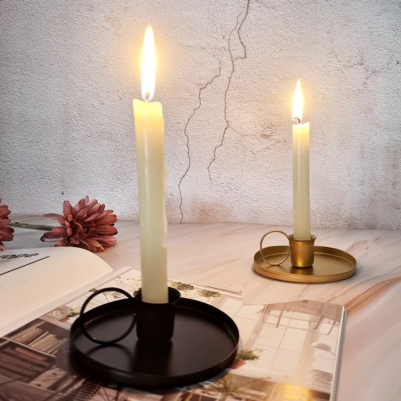 Creative Iron Art Home Interior Decoration Small Round Golden Vintage Metal Iron Candlestick Article Metal Candle Holder
