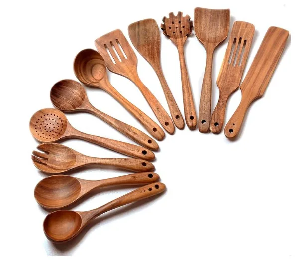 Wooden Cooking Utensil Set Non-stick Pan kitchen Home Professional Cooking Wooden Utensils Set natural Teak Wood Utensil Set