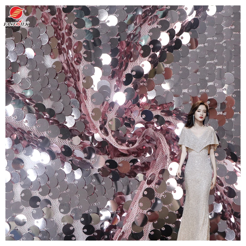 Fashion Multicolor textiles reversible gold mesh fabric sequin fabrics with sequins wedding dress glitter fabric