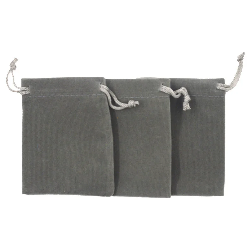 Hot Sale High Quality 7x9cm Grey Gray Drawstring Plush Bag for Jewelry Velvet Earphone Storage Bag with Logo Printing In-stock