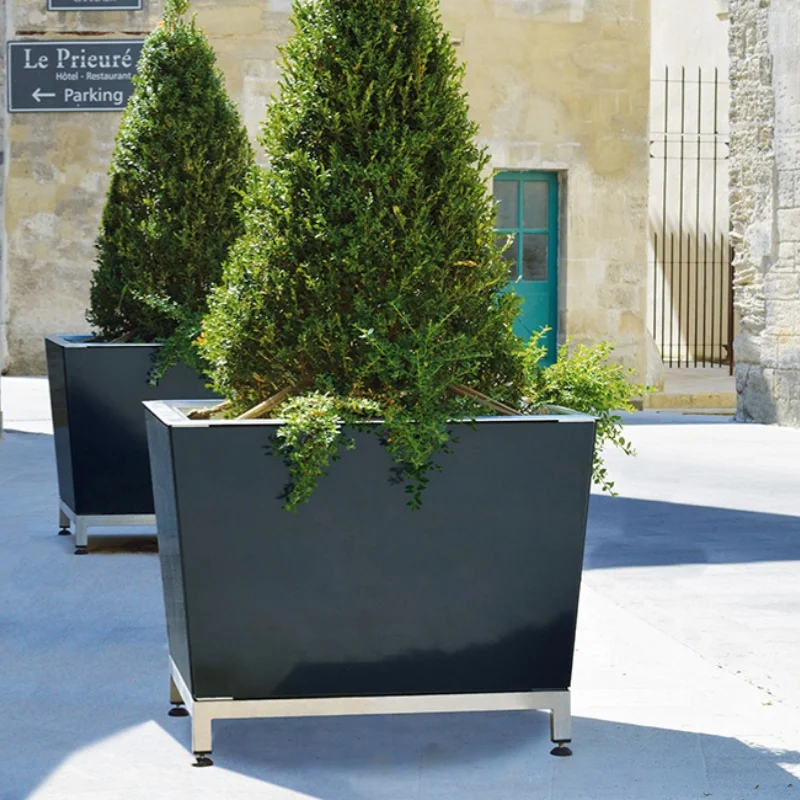 Garden metal flower pot residential planters rectangular commercial flower bed for street