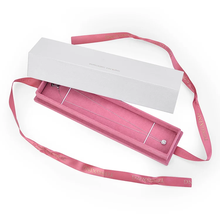 Custom colors and log Cardboard Jewelry Box  Fancy Jewelry Packaging Box With Ribbon