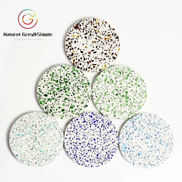 Natural Colorful Stone Real Terrazzo Coaster Set Terrazzo Cup Mat Coaster