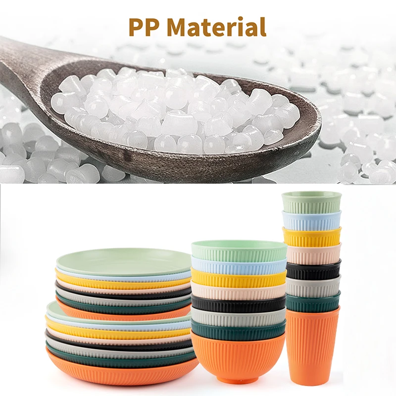16 pcs Colorful Tableware Set Reusable Plastic Cups Plates Bowls PP Material Durable Dinnerware Set