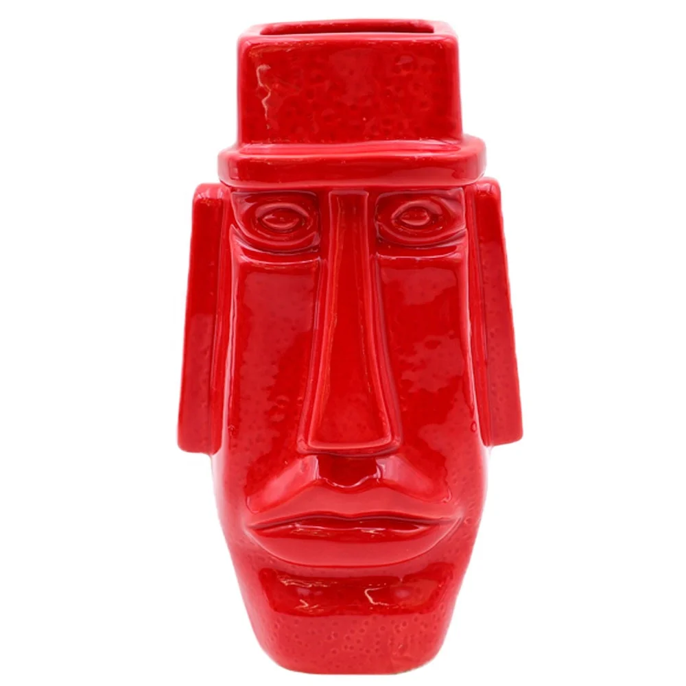 Оригинальный дизайн Высококачественная Гавайская тропическая посуда забавная жесткая каменная моаи лицо большие губы глазурованная красная Керамическая Кружка Тики