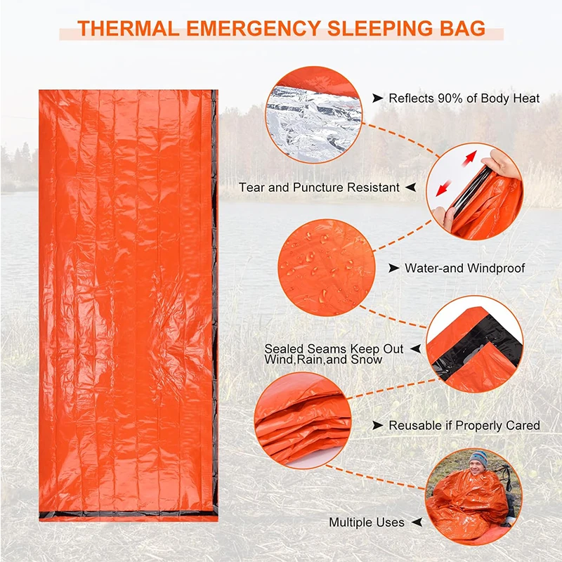 Custom Logo Waterproof PE Mylar Foil Emergency Bivy Survival Sleeping Bag With Whistle
