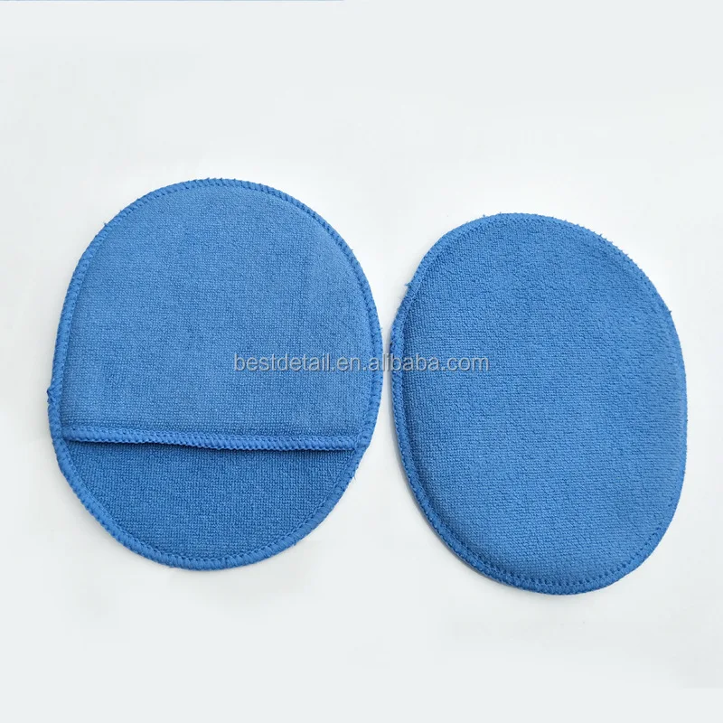 China Wholesale Car Care Auto Detailing Polishing Coating Sponge Round Ellipse Foam Microfiber Wax Applicator Pad with Pocket