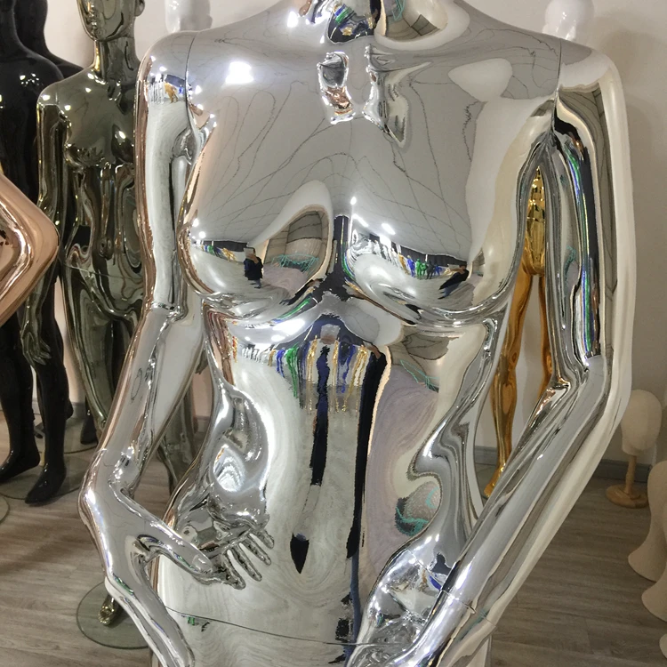 Silver Nude Female Full Body Male Plastic Electroplate Abstract Chrome Mannequin