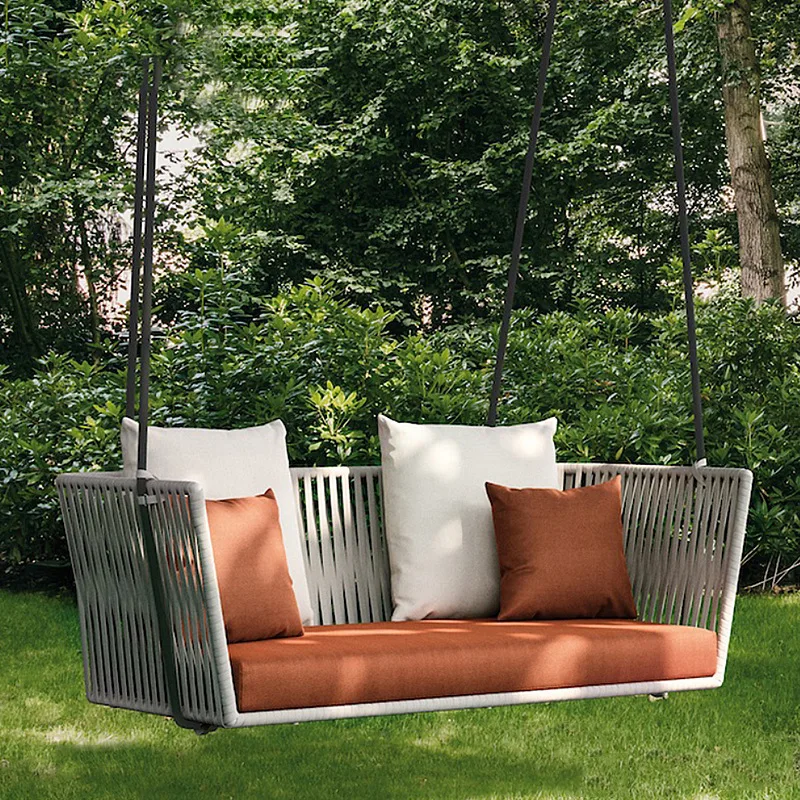 All-Weather Hotel Terrace Furniture Wicker Hanging Basket Rope Aluminum Alloy Hanging Outdoor Sofa Chair Waterproof Garden Swing